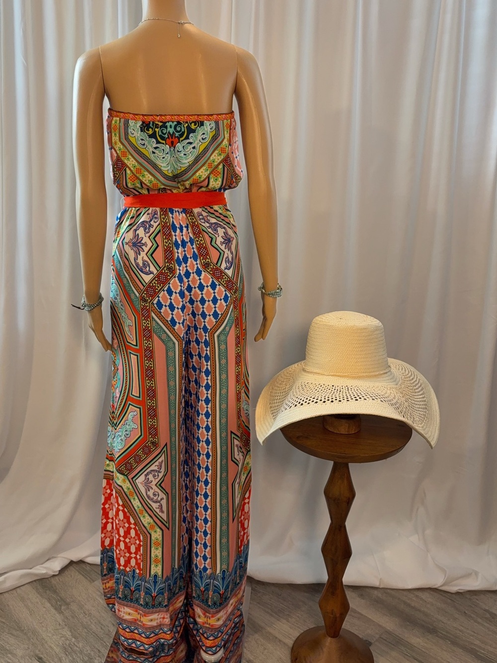 Flying Tomato Strapless Scarf Print Wide-Leg Jumpsuit | Boho Resort | Size M - Picture 2 of 10